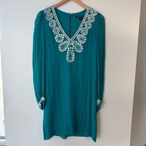 French Connection Teal Embellished Silk Dress Size 6